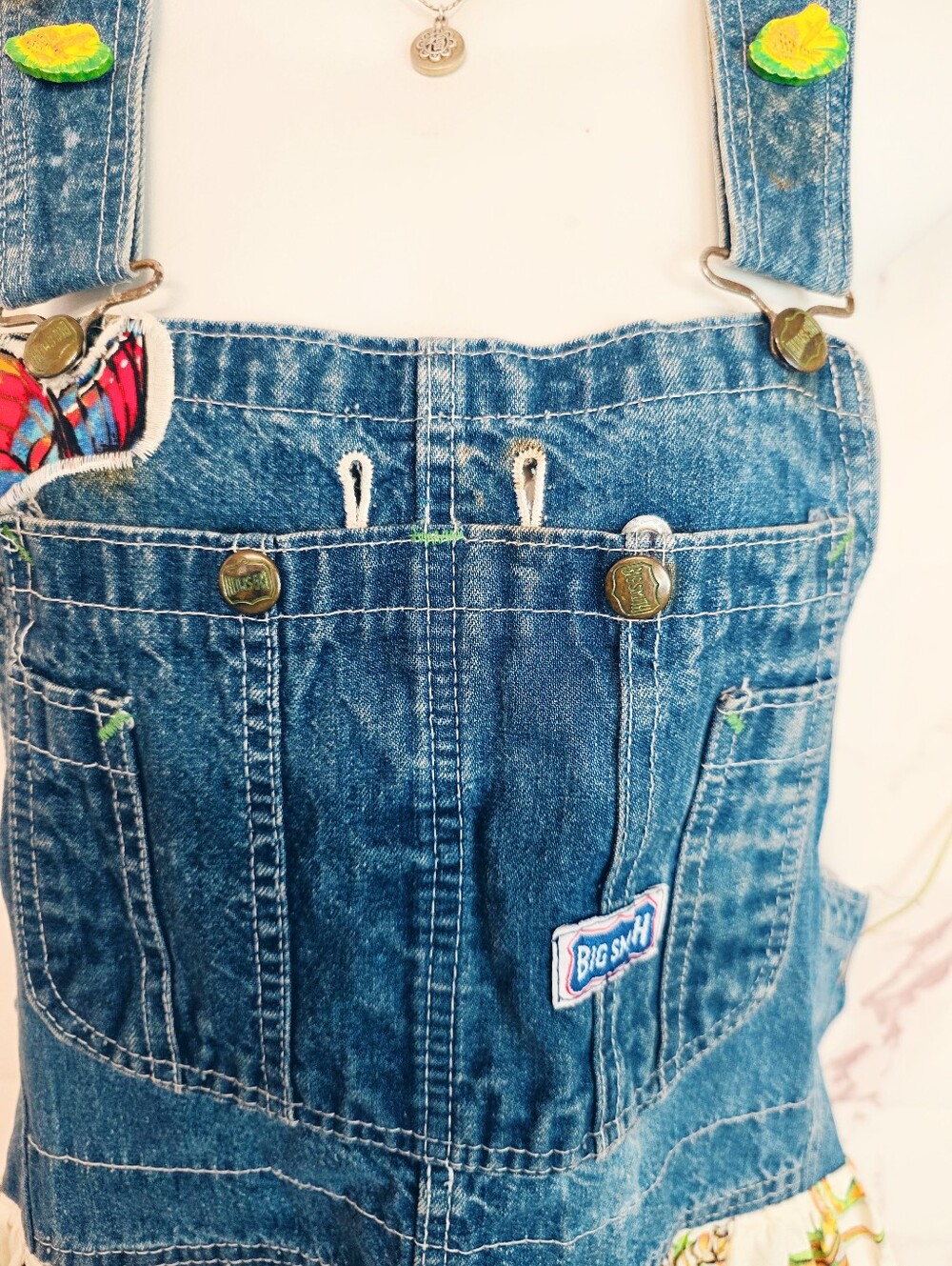 Upcycled Vintage Patchwork Overall Maxi Dress Butterflies Cottagecore USA - Picture 7 of 9
